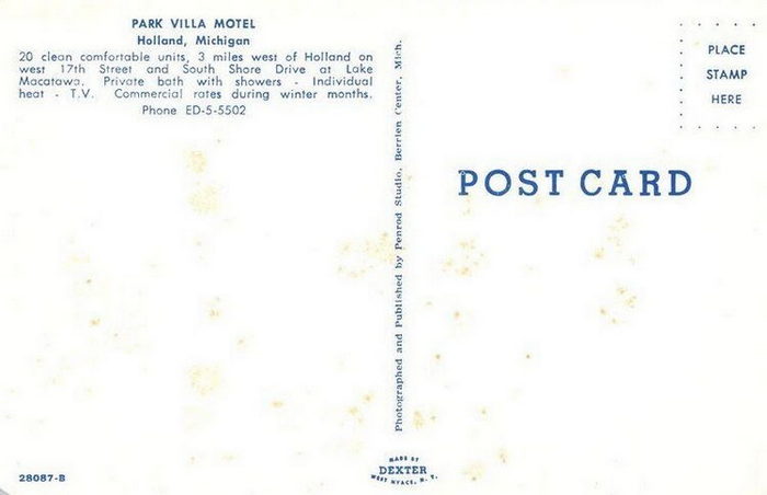 Park Villa Motel - Vintage Postcard